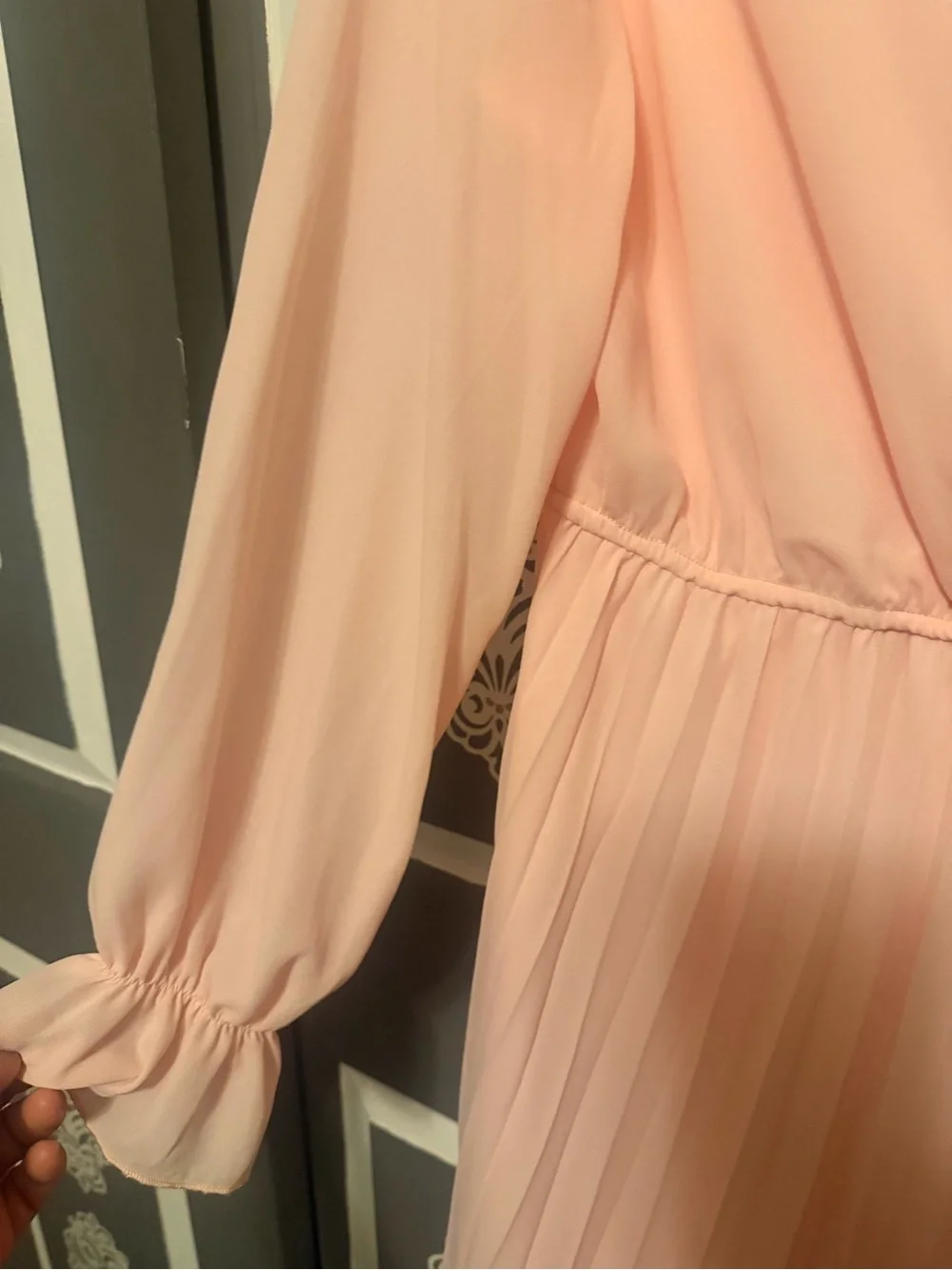 Light Pink Pleated V-Neck Women's Dress